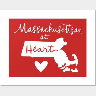 Massachusettsan At Heart: Massachusetts State Pride Calligraphy Home State Silhouette Art Posters and Art